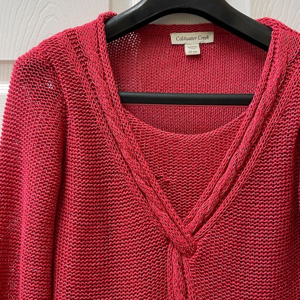 Coldwater Creek Rosy Pink‎ Mock 2 pc Sweater Sz XS Cable Trim 3/4 Sleeve Acrylic
